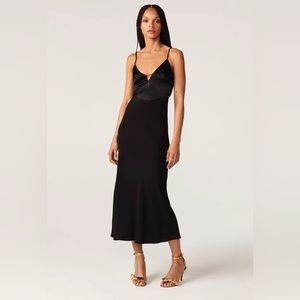 NWT $525 BA&SH Ninon open back dress back two tone midi satin panelled cady